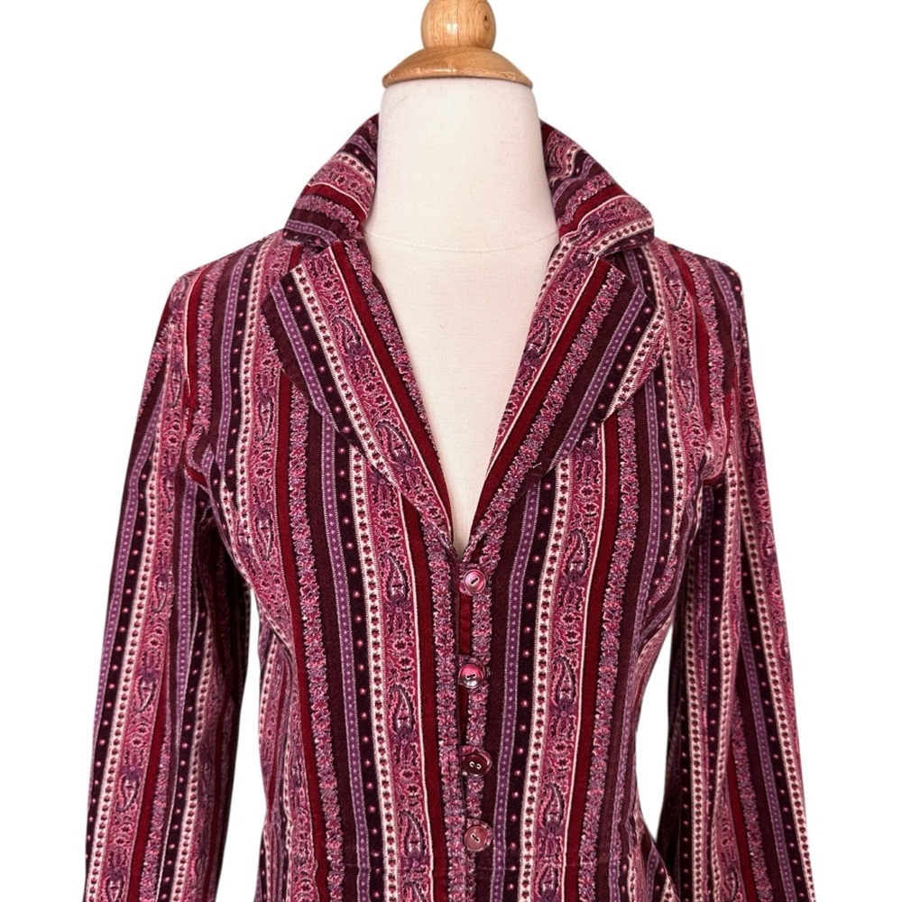 Vintage Inspired Boho Purple Velvet Stripe Blazer Jacket Hippie Retro 70s Small - Picture 3 of 13